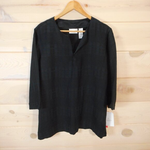 Liz Claiborne Women's Size 1X Fiji Tunic Top Black Textured 3/4 Sleeve NWT Vtg - Picture 2 of 11